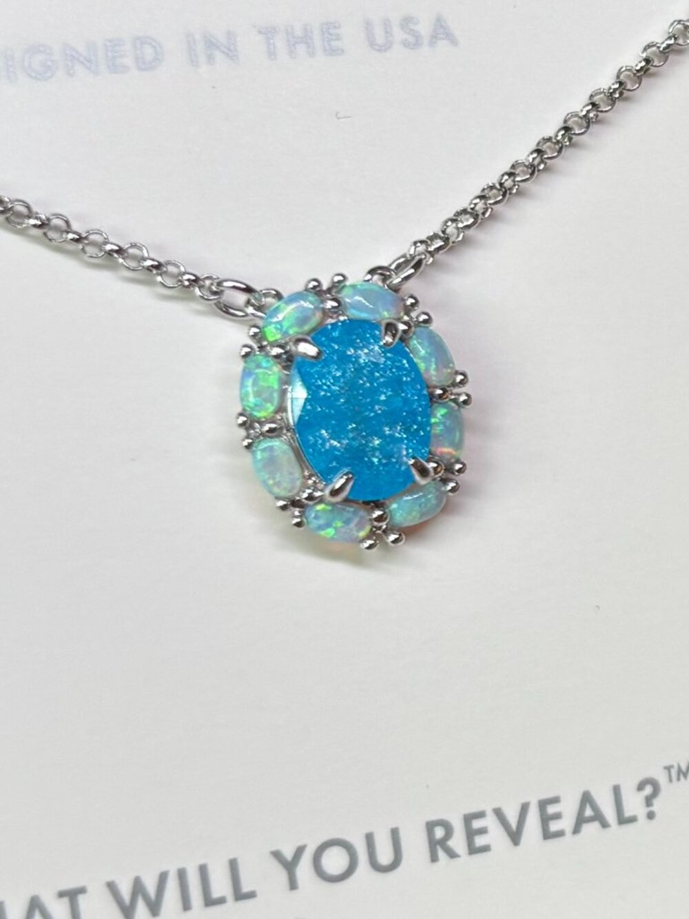 Bomb Party "The Isla Necklace" Aquamarine Ice Crystal Drop Necklace RBP4541
